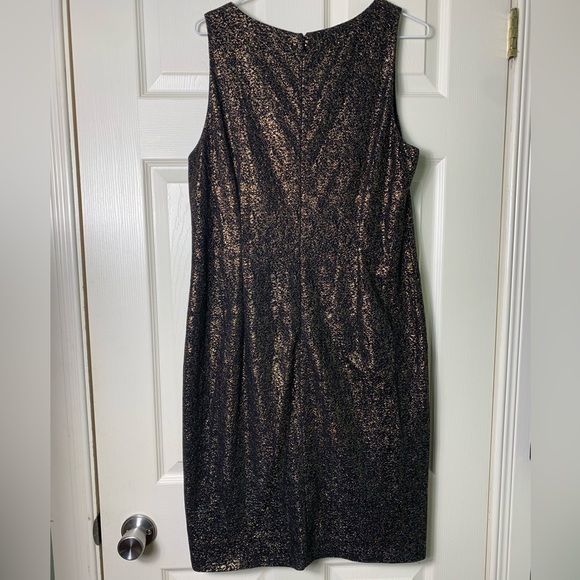 Adrianna Papell | Black & Bright Multicoloured Floral Gold Overlay Dress - 14 - Picture 2 of 4